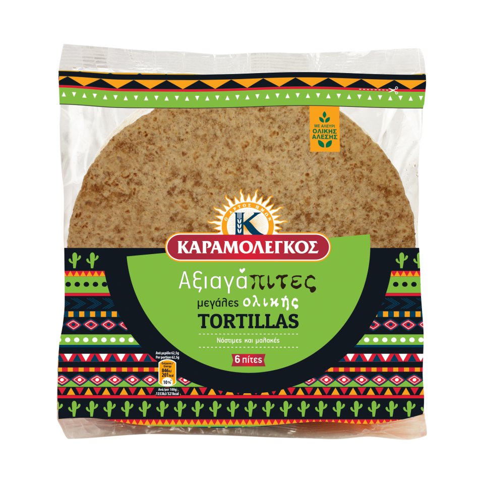 ΚΑΡΑΜΟΛΕΓΚΟΣ Πίτες Tortillas Αξιαγάπιτες Μεγάλες Ολικής 375g