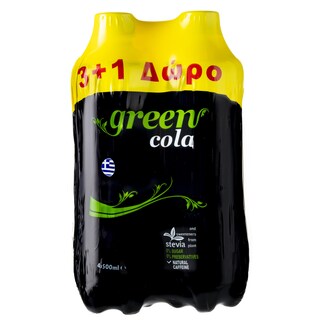 GREEN | Αναψυκτικό Cola Στέβια Φιάλη 4x500ml 3+1 Δώρο