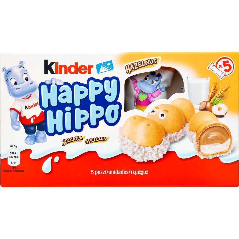 KINDER Γκοφρέτα Happy Hippo Φουντούκι 5x20.7g