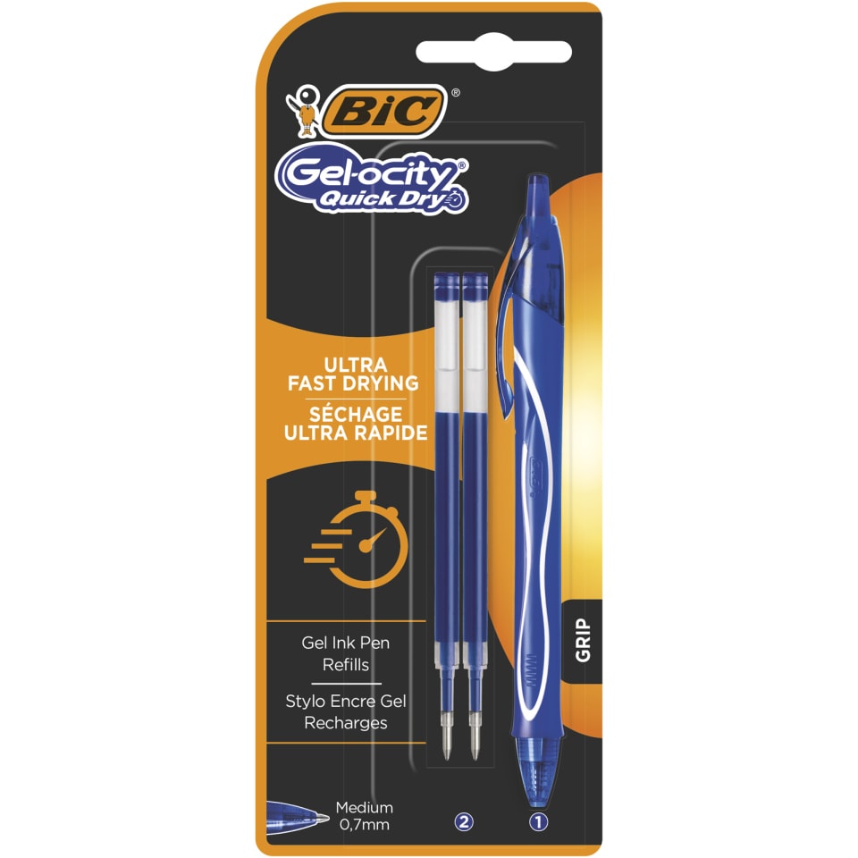 BIC Στυλό Gelocity Quick Dry 0.7mm Μπλε 1 Τεμάχιο + 2 Refill