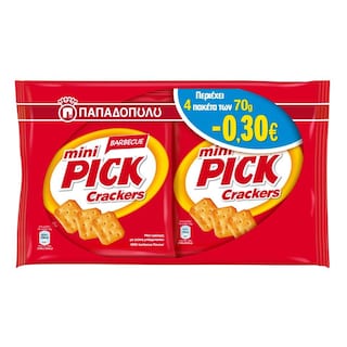 ΠΑΠΑΔΟΠΟΥΛΟΥ | Κράκερς Mini Pick BBQ 4x70g Έκπτωση 0.30Ε