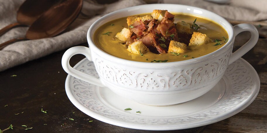Σούπα από κολοκύθα με κάστανα, μπέϊκον και κρουτόν