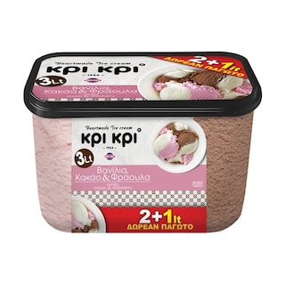 ΚΡΙ ΚΡΙ | Παγωτό Βανίλια Κακάο & Φράουλα 2Lt+1Lt Δώρο 3 Lt