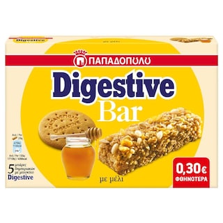 ΠΑΠΑΔΟΠΟΥΛΟΥ | DIGESTIVE | Μπάρες Δημητριακών Digestive Μέλι 5x28gr Έκπτωση 0.30Ε 140 ΓΡ -0,30Ε