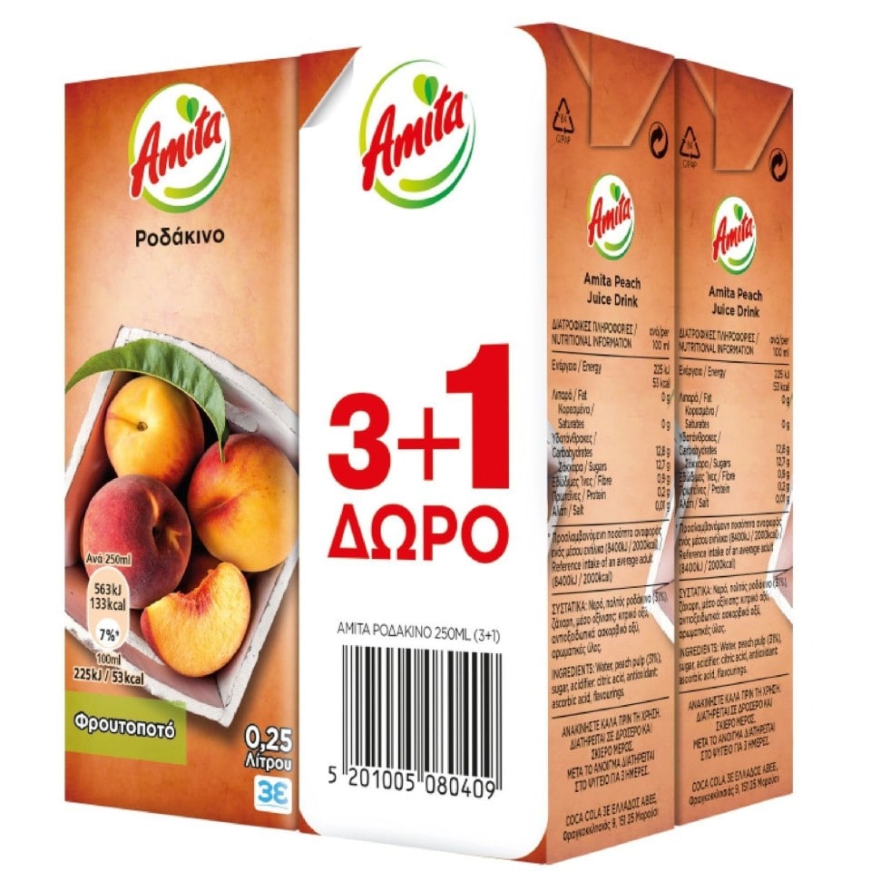 AMITA Φρουτοποτό Ροδάκινο 250ml 3+1 Δώρο