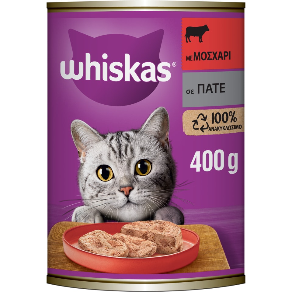 WHISKAS Γατοτροφή Σε Κονσέρβα Μοσχάρι Πατέ 400 gr