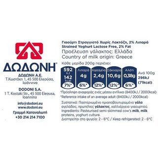 ΔΩΔΩΝΗ | Γιαούρτι Στραγγιστό 2% Χωρίς Λακτόζη 2x200g Έκπτωση 0.30Ε