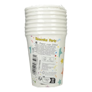 DECORATA | Ποτήρια Χάρτινα Πολύχρωμα Αστέρια 200ml 8 Τεμάχια