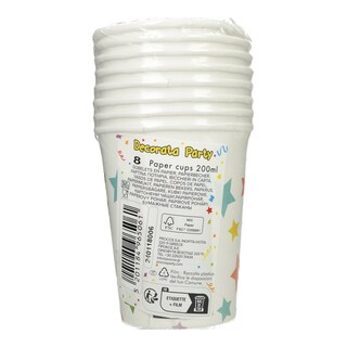 DECORATA | Ποτήρια Χάρτινα Πολύχρωμα Αστέρια 200ml 8 Τεμάχια