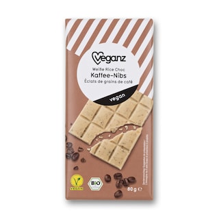 VEGANZ | Λευκή Σοκολάτα Bio Γάλα Ρυζιού & Νιφάδες Καφέ 80g