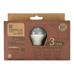 Λάμπα Led Globe E14 5.5W 3 Τεμάχια