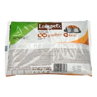 LOVEPET | Γατοτροφή Πουλερικά και Βοδινό 4x100g