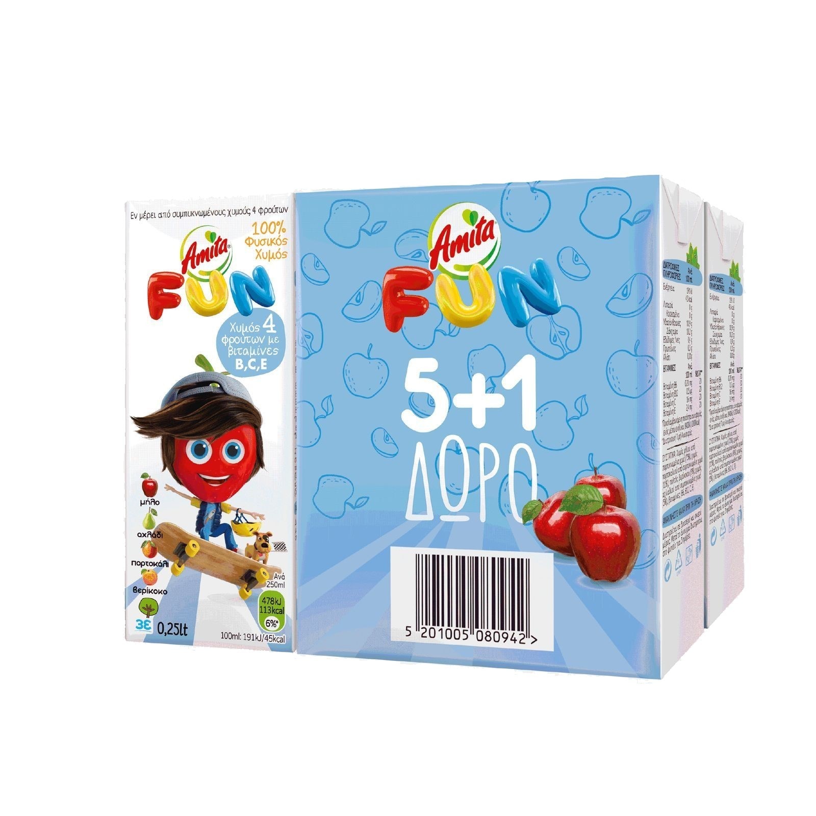 AMITA Φυσικός Χυμός 4 Φρούτα 250ml 5+1 Δώρο