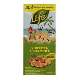 LIFE | Φρουτοποτό 9 Φρούτα 7 Βιταμίνες Στέβια 330ml