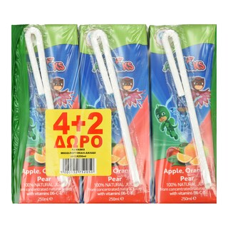 KIDS VALLEY | Φυσικός Χυμός PJ Masks Μήλο Πορτοκάλι Αχλάδι 250ml 4+2 Δώρο