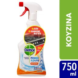 DETTOL | Καθαριστικό Spray Κουζίνας Αντιβακτηριδιακό Power & Pure 500ml + 250ml Δώρο