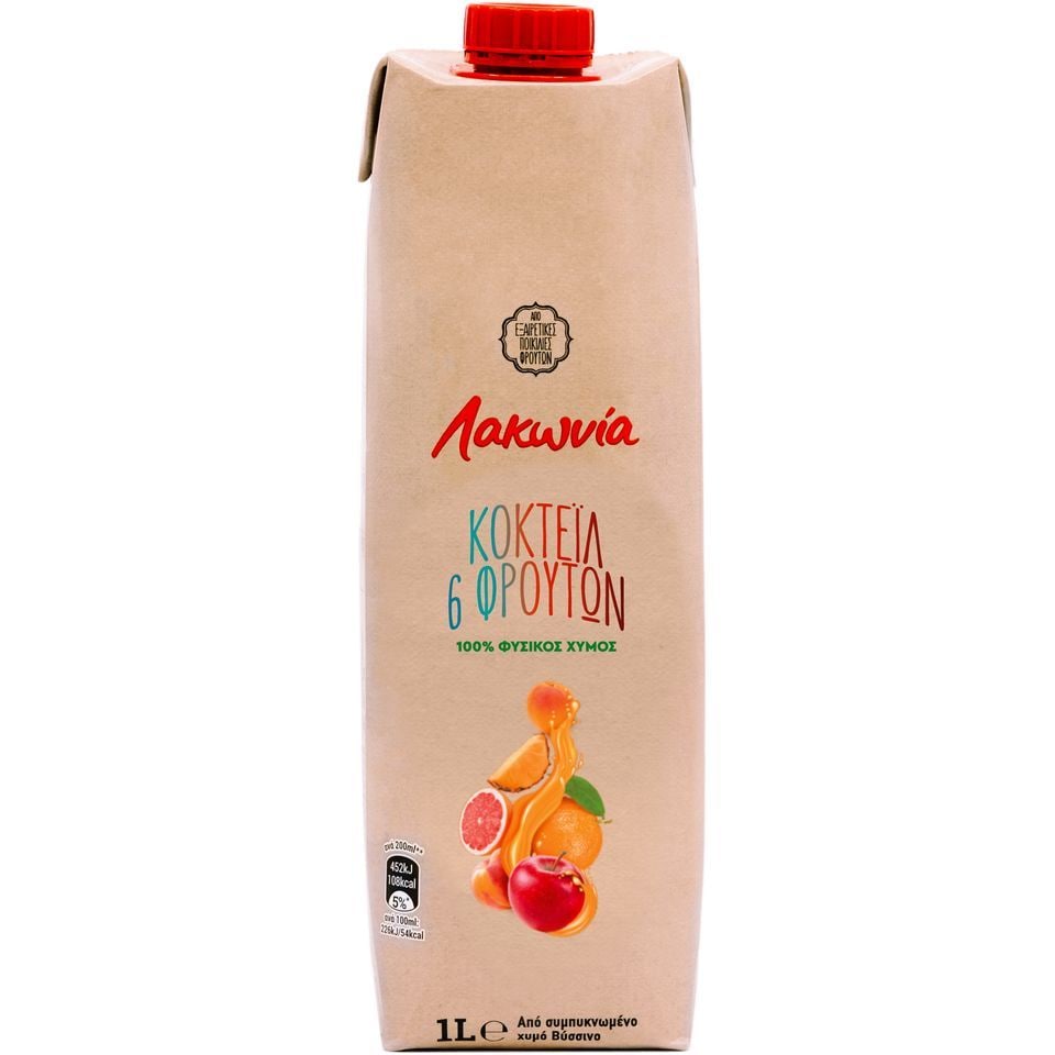 ΛΑΚΩΝΙΑ Χυμός Φυσικός Κοκτέιλ 6 Φρούτων 1lt