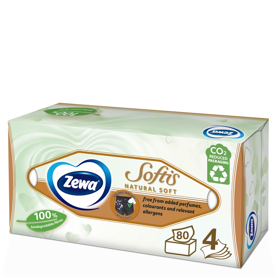 ZEWA Χαρτομάντηλα Επιτραπέζια Softis Natural Soft 4 Φύλλα 80 Τεμάχια