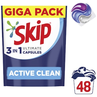SKIP | Kάψουλες Πλυντηρίου Ρούχων Active Clean 48 Μεζούρες