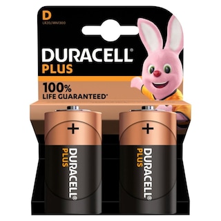 DURACELL | Batteries Alkaline Plus D 2 Pieces