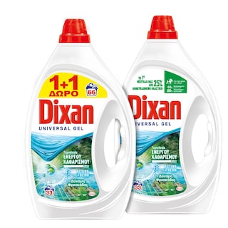 DIXAN | Υγρό Απορρυπαντικό Πλυντηρίου Ρούχων Δροσιά Καταρράκτη 33 Μεζούρες 1+1 Δώρο