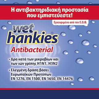 WET HANKIES | Υγρά Μαντηλάκια Αντιβακτηριδιακά 15 Tεμάχια 2+2 Δώρο