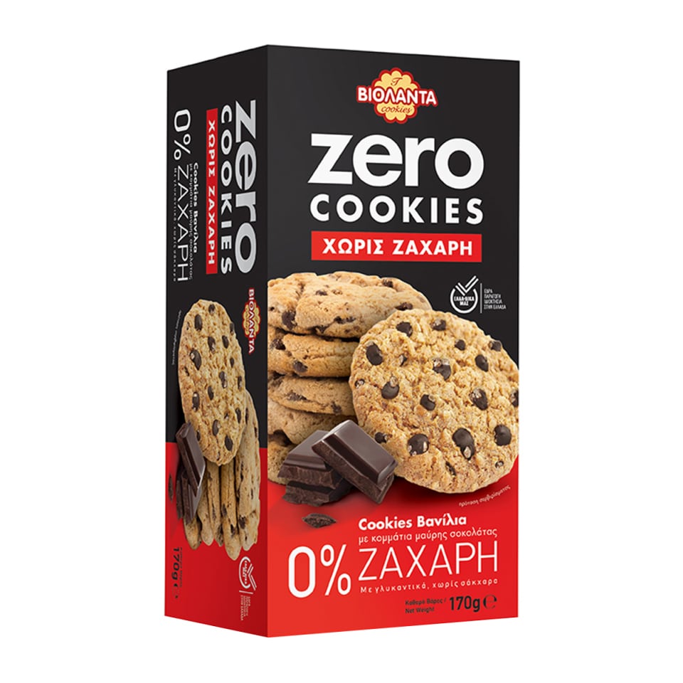 ΒΙΟΛΑΝΤΑ Μπισκότα Zero Cookies Βανίλια & Μαύρη Σοκολάτα Χωρίς Ζάχαρη 170g