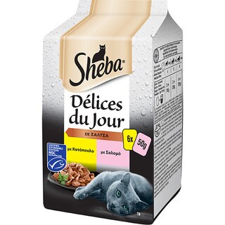SHEBA | Γατοτροφή Delices du Jour Κοτόπουλο & Σολομός 6x50g