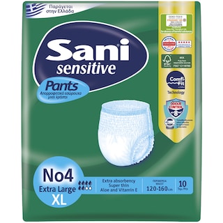 SANI | ΠΑΝΕΣ ΑΚΡΑΤΕΙΑΣ SENSITIVE N4 EXTRA LARGE 10 ΤΕΜ Sensitive Pants Extra Large No4 10 Τεμ.