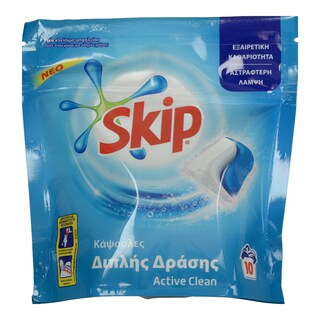 SKIP | Kάψουλες Πλυντηρίου Ρούχων Διπλής Δράσης Active Clean 10 Τεμάχια