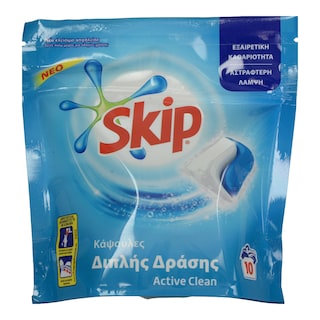 SKIP | Kάψουλες Πλυντηρίου Ρούχων Διπλής Δράσης Active Clean 10 Τεμάχια