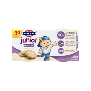 JUNIOR | Παιδικό Γιαούρτι Μπισκότο 2x140g Έκπτωση 0.30E