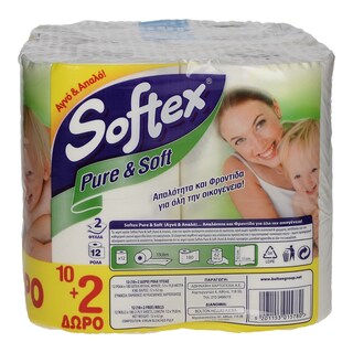 SOFTEX | ΧΑΡΤΙ ΥΓΕΙΑΣ PURE AND SOFT 2 ΦΥΛΛΑ 12 ΤΕΜ