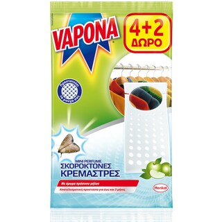 VAPONA | Σκοροκτόνες Κρεμάστρες Πράσινο Μήλο 4+2 Τεμάχια Δώρο