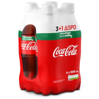 COCA COLA | Αναψυκτικό Cola Στέβια 4x500ml 3+1 Δώρο
