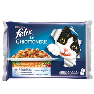 FELIX | Γατοτροφή Ζελέ Λαχανικών με Βοδινό & Κοτόπουλο 4x100g