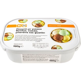 365 | Παγωτό Βανίλια Κακάο Φυστίκι Μπανάνα 980gr
