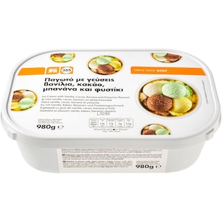 365 | Παγωτό Βανίλια Κακάο Φυστίκι Μπανάνα 980gr