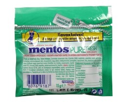 MENTOS | PURE FRESH RESEALABLE | ΤΣΙΚΛΕΣ ΔΥΟΣΜΟΣ 15 GR