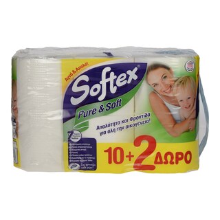 SOFTEX | ΧΑΡΤΙ ΥΓΕΙΑΣ PURE AND SOFT 2 ΦΥΛΛΑ 12 ΤΕΜ