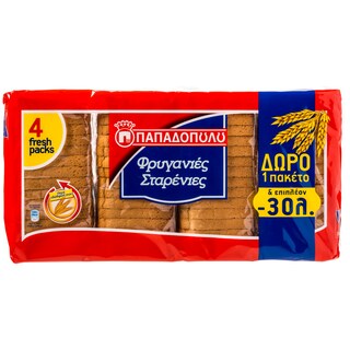 ΠΑΠΑΔΟΠΟΥΛΟΥ | ΦΡΥΓΑΝΙΕΣ  ΣΤΑΡΕΝΙΕΣ ΣΙΤΟΥ 4 Χ 127 GR ΠΡΟΣΦΟΡΑ ΤΟ 1 ΠΑΚΕΤΟ ΔΩΡΟ