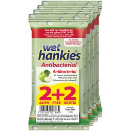 WET HANKIES | Υγρά Μαντηλάκια Αντιβακτηριδιακά Πράσινο Μήλο 60 ΤΕΜ