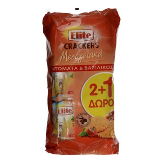ELITE | ΚΡΑΚΕΡΣ ΜΕΣΟΓΕΙΑΚΑ ΜΕ ΝΤΟΜΑΤΑ ΚΑΙ ΒΑΣΙΛΙΚΟ 3 X 105 GR ΠΡΟΣΦΟΡΑ 2 + 1 ΔΩΡΟ