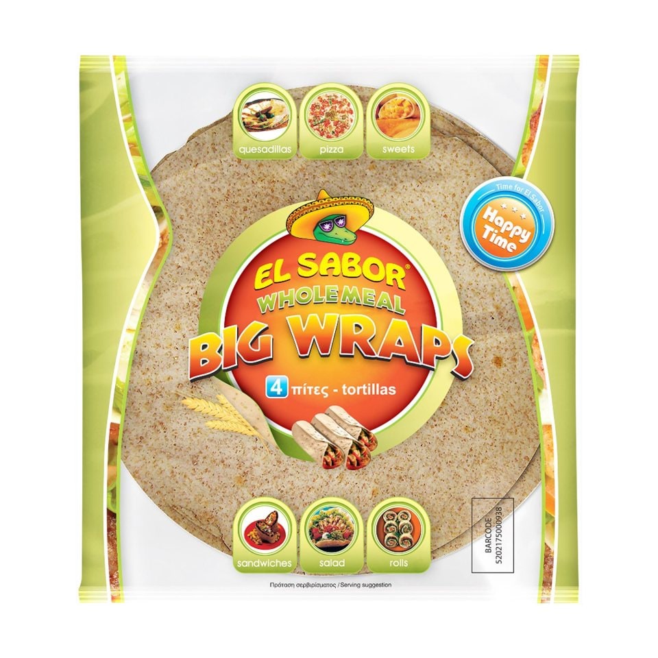 EL SABOR Πίτες Tortillas Big Wraps Ολικής Άλεσης 245g