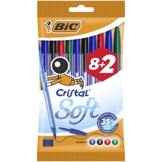 BIC | Στυλό Cristal Soft 1.2mm Διάφορα Χρώματα 8+2 Τεμάχια