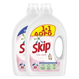 SKIP | Υγρό Απορρυπαντικό Πλυντηρίου Ρούχων Talc Soft 30 Μεζούρες 1+1 Δώρο