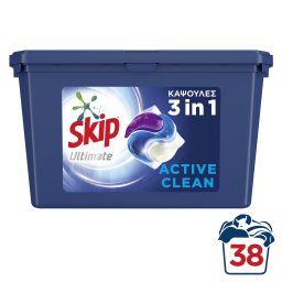SKIP | Kάψουλες Πλυντηρίου Ρούχων Ultimate Active Clean Trio 38 Μεζούρες