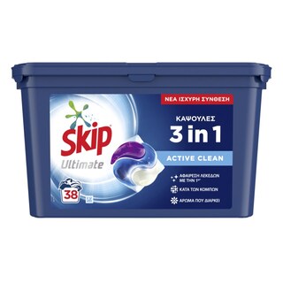 SKIP | Kάψουλες Πλυντηρίου Ρούχων Ultimate Active Clean Trio 38 Μεζούρες