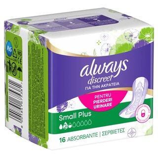 ALWAYS | Σερβιέτες ακράτειας Discreet No2+ Small Plus 16 Τεμάχια