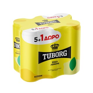 TUBORG | Αναψυκτικό Σόδα Λεμόνι Κουτί 6x330ml 5+1 Δώρο
